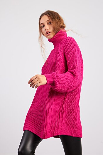 Ortaya Çık Pembe Reglan Kol Boğazlı Triko Kazak