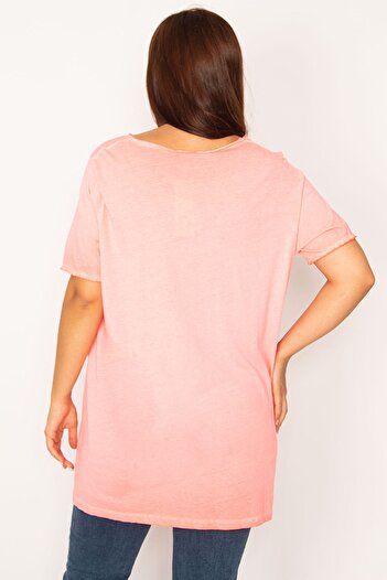 Şans Women's Plus Size Neon Pink Front Printed Tunic 65n34580
