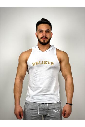 Black İstanbul قميص داخلي رياضي بغطاء رأس ومطبوع من Believe