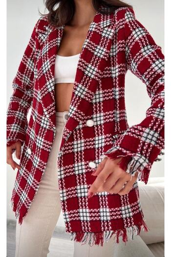 BelezaStore Red Blazer Jacket Plaid Lined