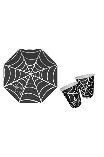 parti sürprizi Halloween Spider Web Black Plate Cup Set