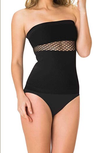 Emay Women's Black Mesh Detailed Strapless Athlete 5035