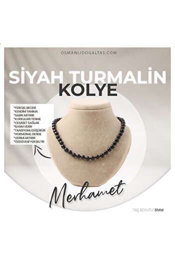 OSMANLI DEĞERLİ TAŞ Sertifikalı Siyah Turmalin Doğaltaş Kolye 8 Mm, M547