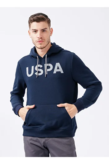 U.S. Polo Assn. Чоловічий світшот з капюшоном і коміром темно-синій Guysk022
