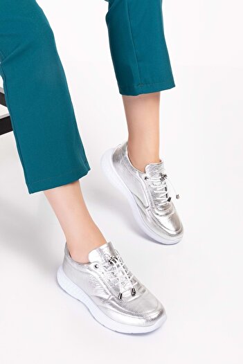 Gondol Inside and Outside Genuine Leather Faylon Sole Lightweight Sports Shoes Es.110 - Silver - 37