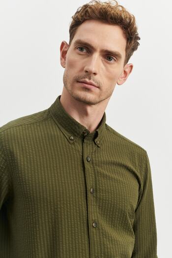ALTINYILDIZ CLASSICS Ανδρικό πουκάμισο Χακί Slim Fit Slim Fit με γιακά 100% βαμβακερό σχέδιο