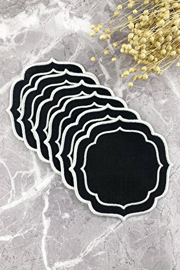WEARE2 Black and White Double Wrap Embroidered 6-Piece Cocktail Napkins