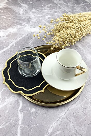 WEARE2 Black Colored Gold Double Wrap Embroidered 2-Piece Cocktail Napkin