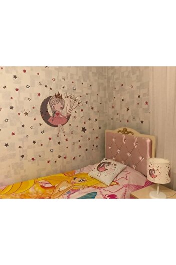ENGINPRINT Cute Girl Sitting on the Moon Kids Room Wall Sticker Set