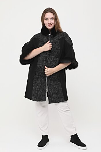 Laden Steel Knitwear Silvery Women's Double Breasted Sleeve Snap Fur Collar Black Large Size Thick Winter Mother Cardigan
