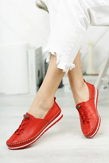 Deripabuc Genuine Leather Red Women's Leather Ballerinas Dp16-0051
