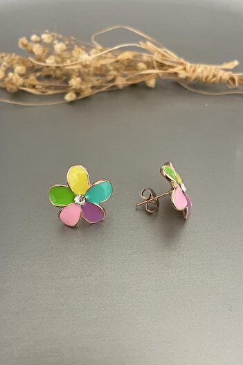 Jaida Moda Women's Rose Colored Daisy Figured Flower Earrings