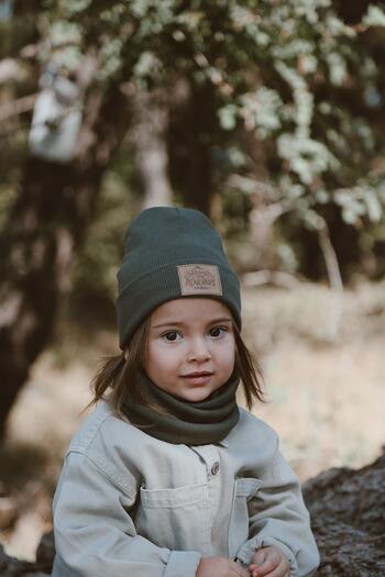 Tarkito Organic 1-3 Years Old Children's Beret & Neck Collar Set - Khaki