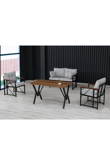 Kırlenta Liva 2+1+1 + Masa Gri Bahçe Mutfak Balkon Mobilyası