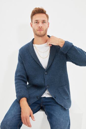 Trendyol Collection Ζακέτα με μάλλινο γιακά Indigo Regular Fit TMNAW22HI0140