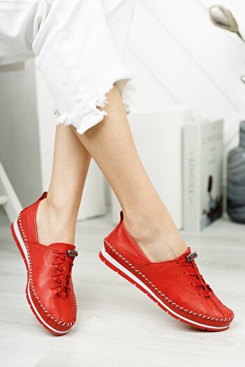 Deripabuc Genuine Leather Red Women's Leather Ballerinas Dp16-0051