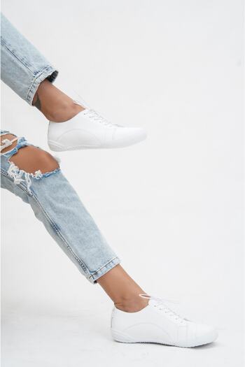 Deripabuc Genuine Leather White Women's Leather Casual Shoes Trc-0503