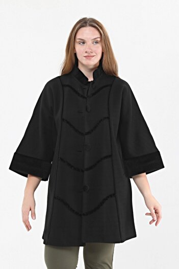 Laden Knitwear Women's Double Breasted Sleeve Steel Knit Thai Hairy Poncho Mother Black Plus Size Thick Cardigan