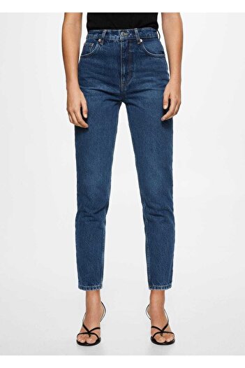 DRC trend Emily Koyu Mavi Likralı Mom Fit Fermuarlı Jean Pantolon