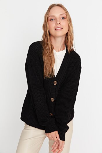 Trendyol Collection Hair Knitted Patterned Black Knitwear Cardigan - TWOAW23HI00627