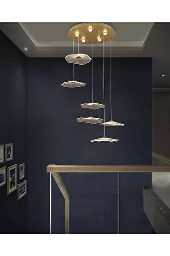 Fico Home Luxury Exclusive Altılı Yuvarlak Sarkıt Led Avize Jellyfish Gold Sarı 6'lı Ledli Avize