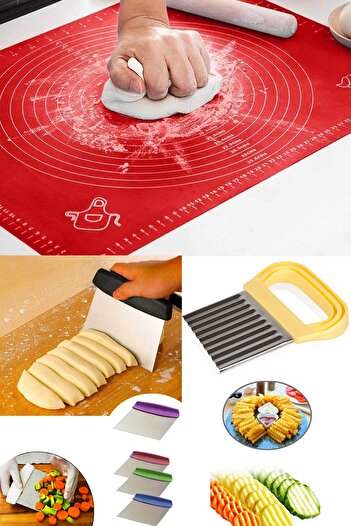 Sekiz8 Silicone Dough Rolling Mat 40x50 + Dough Spatula + Chips Chopper Shaped Chip Cutter