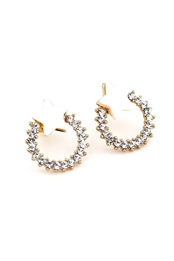 Solfera Shiny Stone Moon Star Turkish Women's Earrings - Ex011