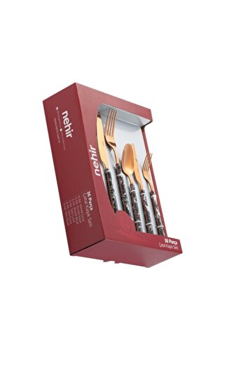 Nehir 36 Parça Modern Bronz Çatal Kaşık Bıçak Takımı Seti 6 Kişilik