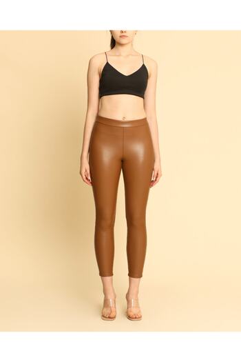AYHAN Tan Faux Leather Leggings