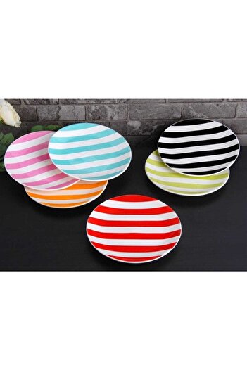SERAMİKCİ 6 Different Colored Striped Cake Plates