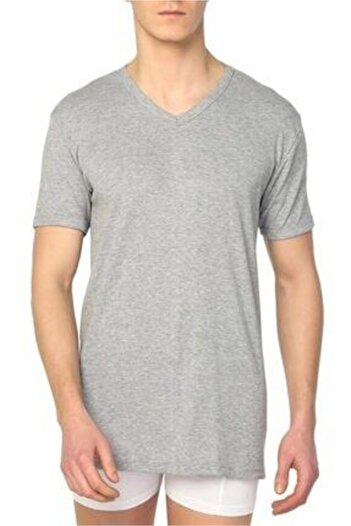 Tutku Men's Sports - V-Neck Short Sleeve 3-Piece Gray Undershirt