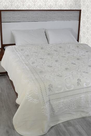 Merinos Double Ecru Twinkle Embos Blanket Bone - Silver