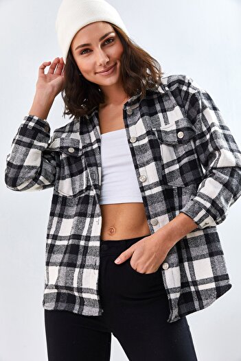 Bianco Lucci Women's Plaid Shirt with Pockets 4634