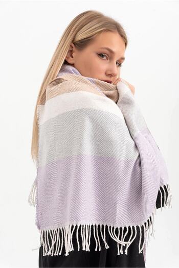 Saria Moda Soft Textured Herringbone Pattern Lilac-beige Shoulder Shawl