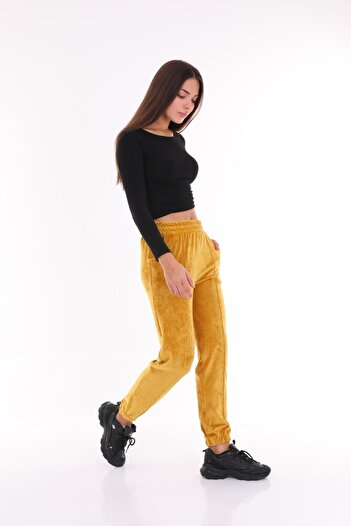 WestBound Plus Size Mustard Velvet Women's Sweatpants - Pajamas - Jogger Striped