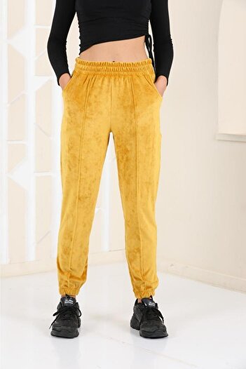 WestBound Plus Size Mustard Velvet Women's Sweatpants - Pajamas - Jogger Striped