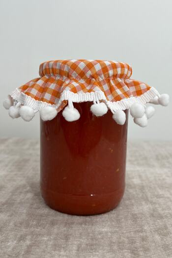 Soft Kare 3 Pieces Red Small Gingham Elastic Stitched Jar Lid Cover