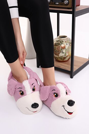 Wordex Hayvanlı H10 Köpekli Kışlık Kadın Erkek Çocuk Panduf Ev Içi Sessiz Taban Panduf