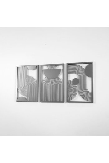 Colorfull Worlds Set de 3 decorațiuni de perete metalice verticale de la mijlocul secolului - Decorare de perete cadou pentru birou acasă