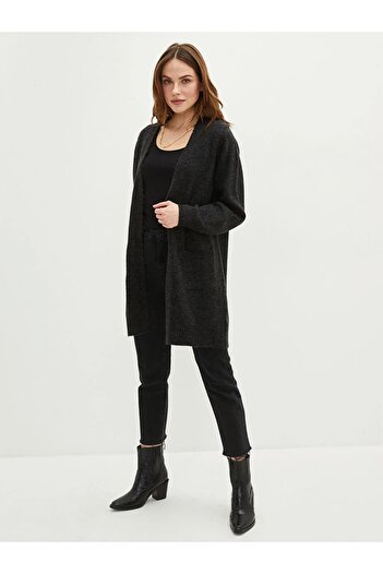 LC Waikiki Aymira Clothing Shawl Collar Plain Pocket Detailed Women's Knitwear Cardigan
