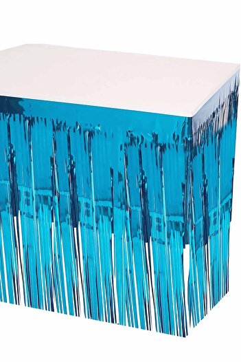 Parti dolabı 1 Piece Light Blue Metallized Foil Tassel Table Skirt Table Edge Ornament