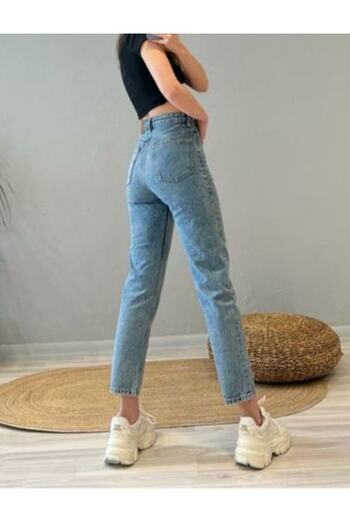 Ramrod Mavi Likralı Yüksek Bel Slim Mom Jeans