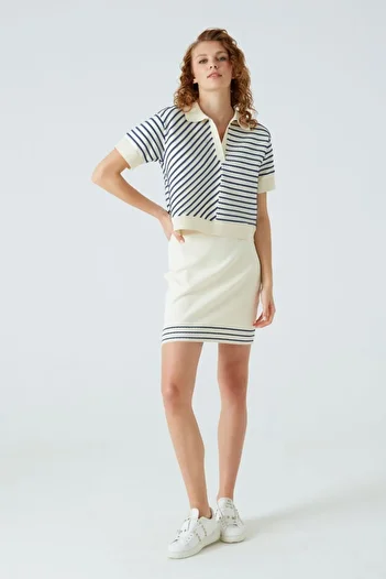 JOIN US Ecru Basic Marine Skirt with Stripe Detail