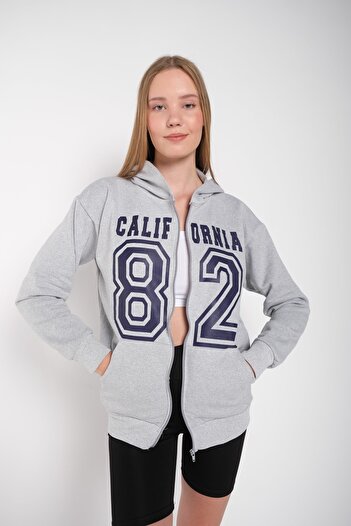 MODAGEN Dámský kalifornský šedý oversize cardigan s potiskem