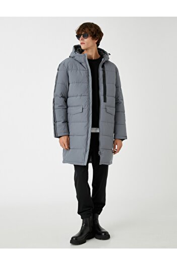 Koton Hooded Puffer Jacket with Printed Pocket Detail