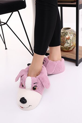 Wordex Hayvanlı H10 Köpekli Kışlık Kadın Erkek Çocuk Panduf Ev Içi Sessiz Taban Panduf
