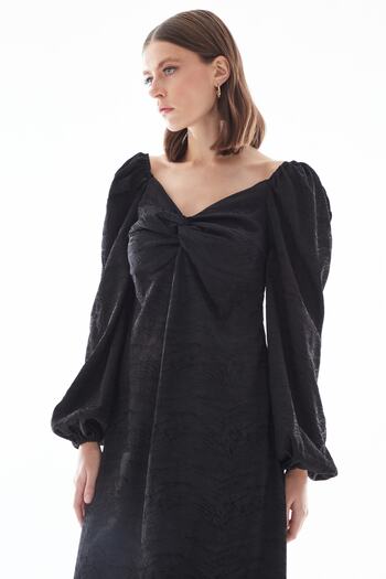 adL Balloon Sleeve and Knot Detailed Dress