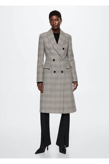 MANGO Woman Double Breasted Cut Checkered Coat
