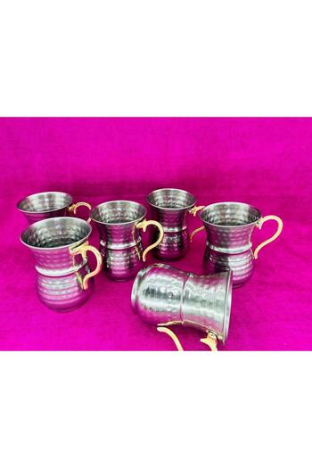 Çalışkan Chrome Forged Ayran Glass Set of 6 - Metal Authentic Glass - Chrome Mug