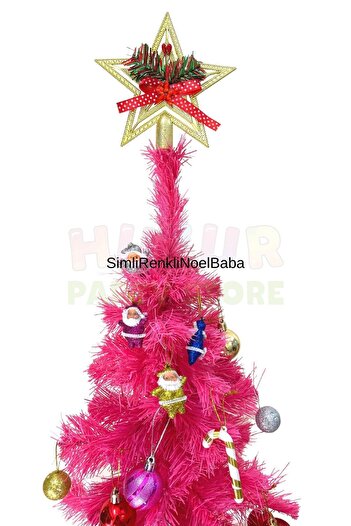 Huzur Party Store Χρυσό Χριστουγεννιάτικο στολίδι για δέντρο με αστέρι, κόκκινη κορδέλα και λεπτομέρεια με φούντα